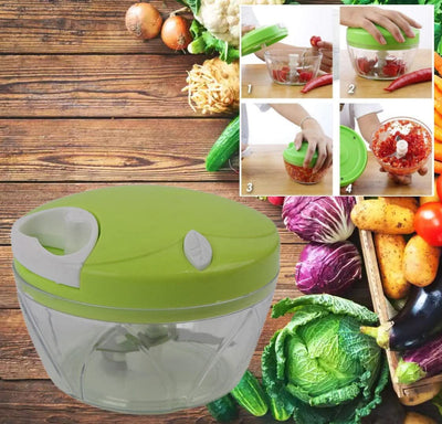 Manual Veggie Chopper – 3-Blade Pull String Dicer (Multi Colour)