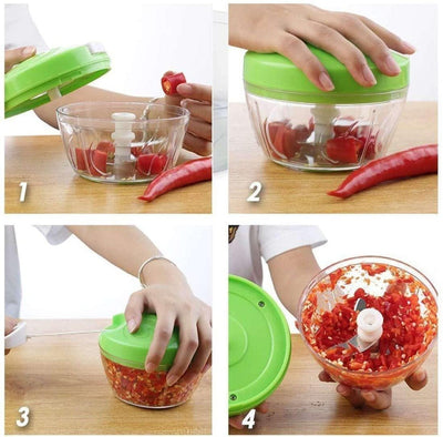 Manual Veggie Chopper – 3-Blade Pull String Dicer (Multi Colour)