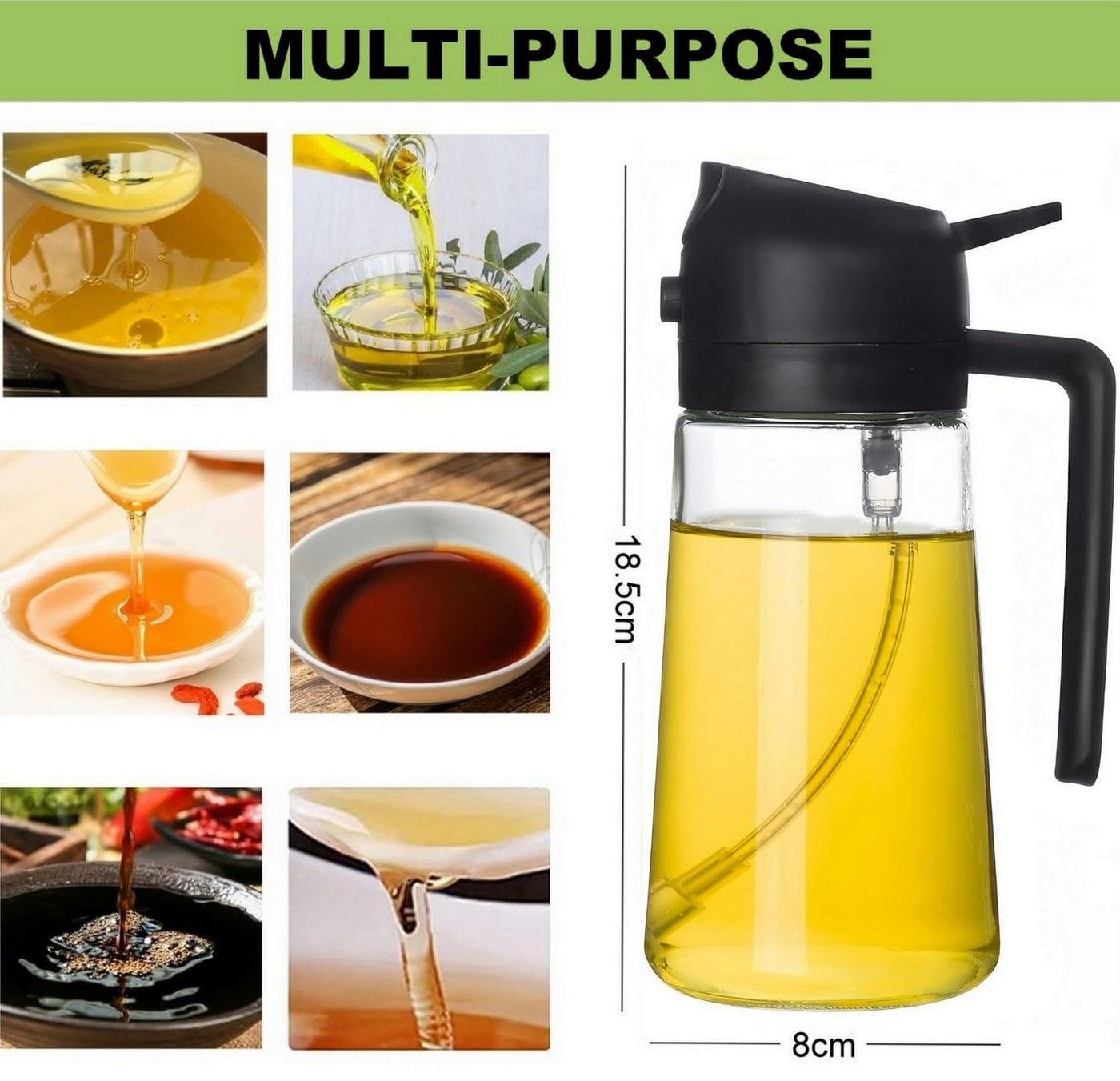 Olive Oil Sprayer & Dispenser – 1Pc 470ml Glass Bottle
