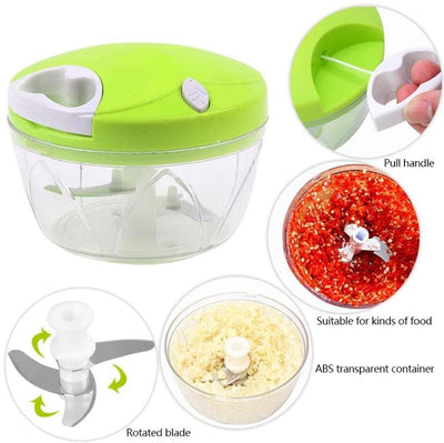 Manual Veggie Chopper – 3-Blade Pull String Dicer (Multi Colour)