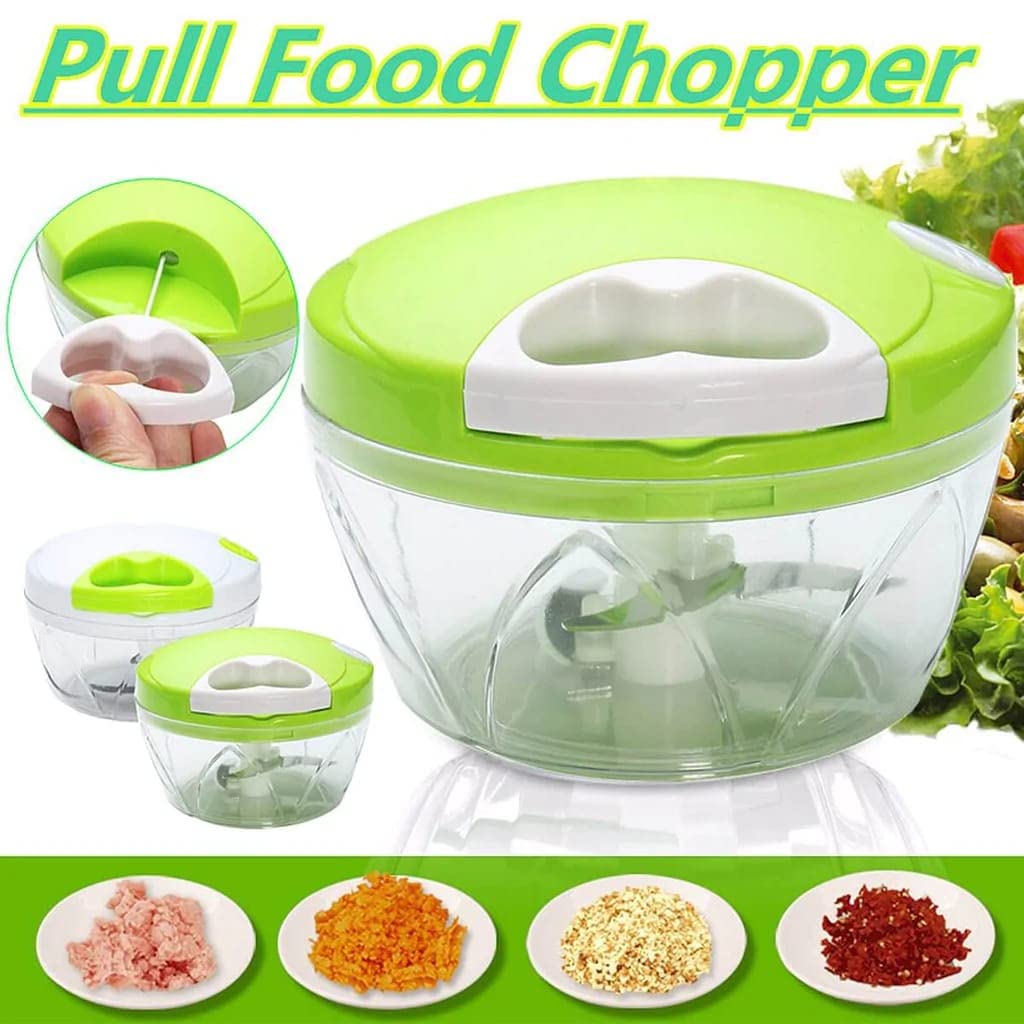 Manual Veggie Chopper – 3-Blade Pull String Dicer (Multi Colour)