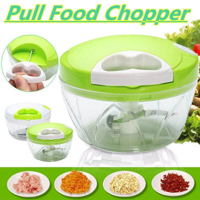 Manual Veggie Chopper – 3-Blade Pull String Dicer (Multi Colour)
