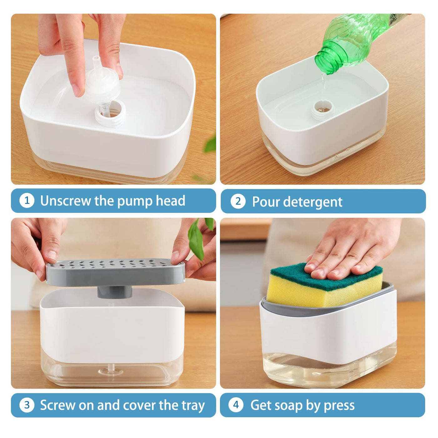 Smart Soap Pump – Refillable 350ml Kitchen Organizer